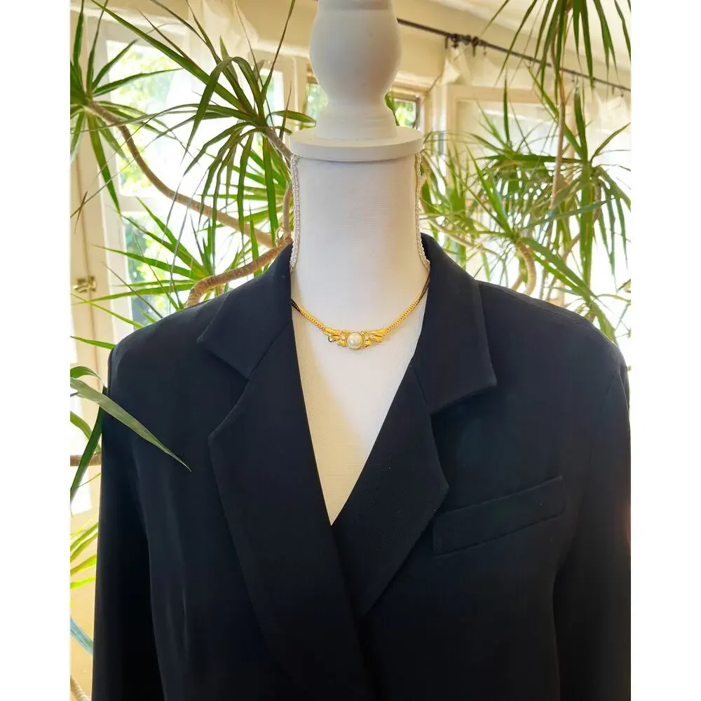 NINA RICCI Vintage Pearl Ribbon Necklace Omega Choker Snake Chain 1980's